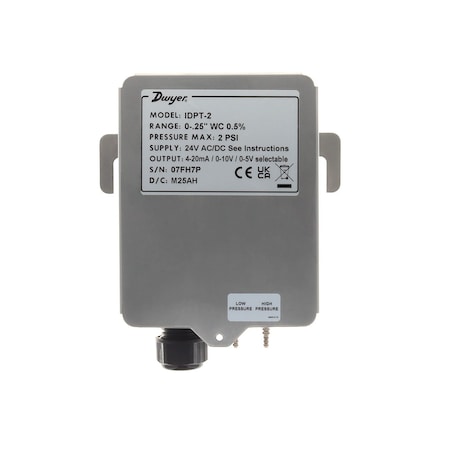 Dwyer Instruments Industrial differential pressure transmitter, range 0-2.5in wc, 0.5% FS accuracy IDPT-25U-IN